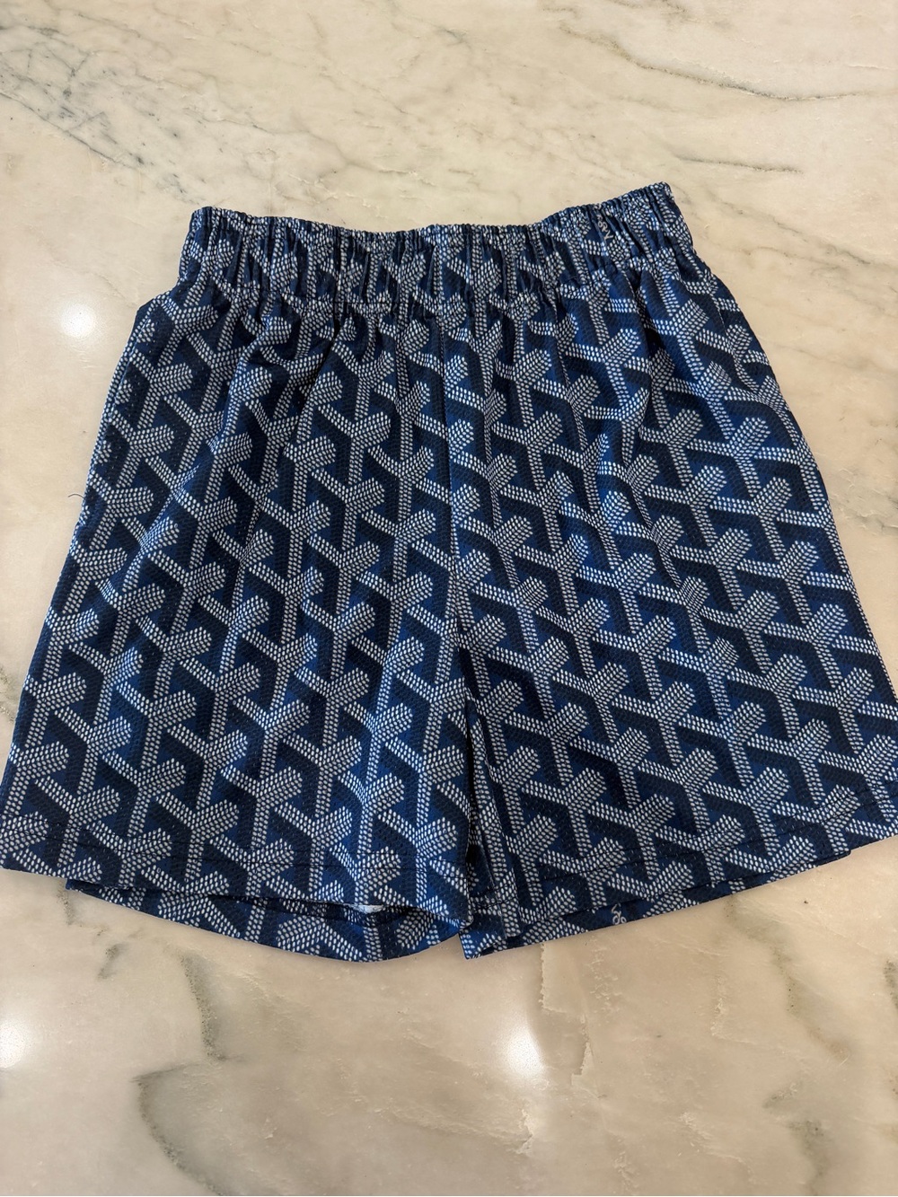 Bravest Studios Goyard Navy Print Elastic Waist Shorts Mens SM (no drawstring)